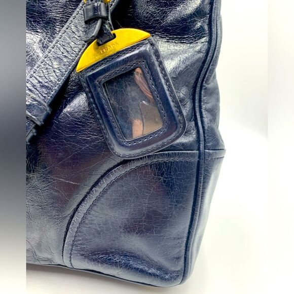 Prada Navy Blue Vitello Shine Medium 2way Shopping Tote Bag Preloved Purse - Picture 11 of 16